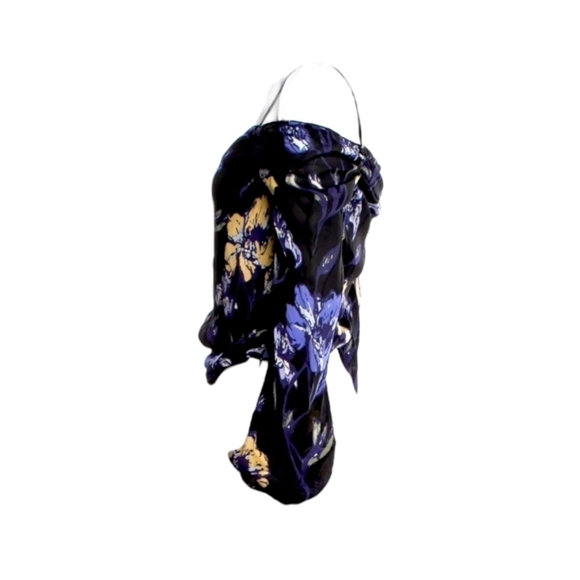 NWT Ramy Brook Black Cori Floral Print Cold Shoulder Silk Top - Picture 3 of 8